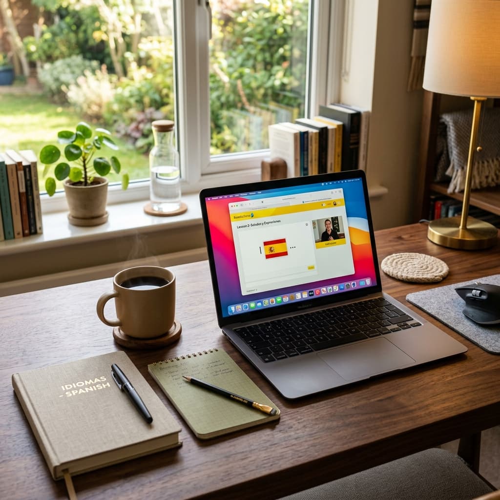 Lekcja online i notatki na biurku